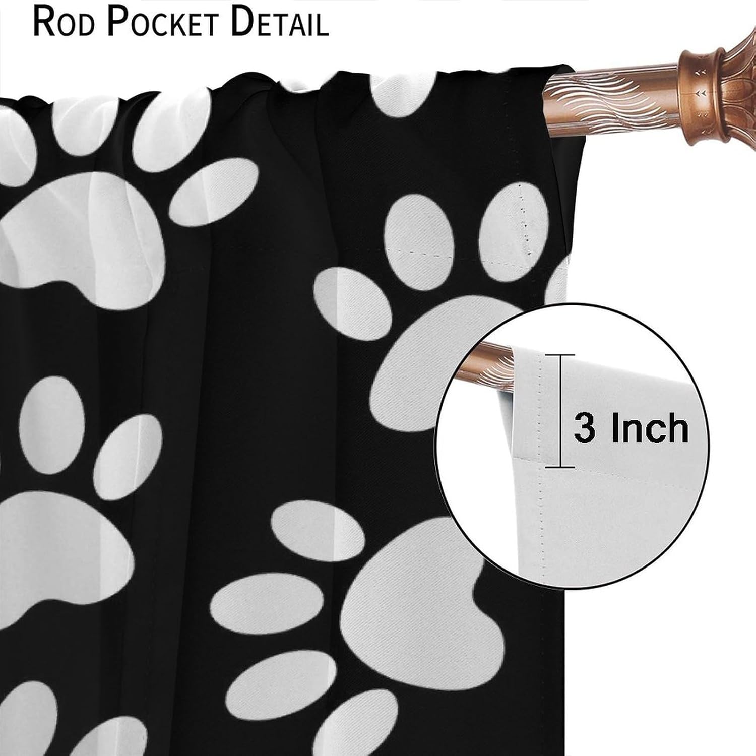 Cute Dog Paw Print Blackout Curtains, Cartoon Black White Animal Dog Paw Print Creative Pattern for Kids Bedroom Living Room Curtains,84X84 Inch