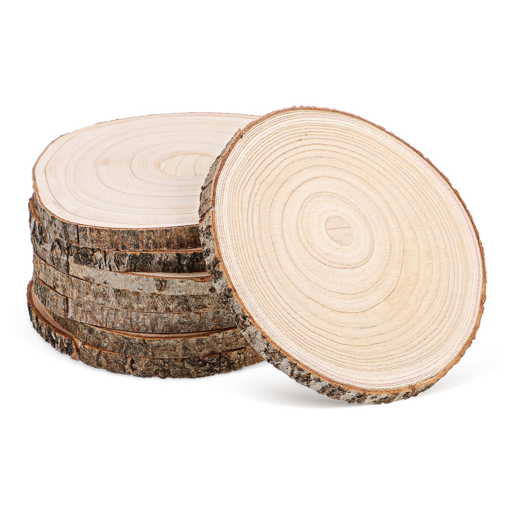 8 Pezzi Fette Legno Naturale con Corteccia Dischi Grezzi in Legno Paulownia Spessore per Decorazioni Matrimoni e Progetti Pittura e Pirografia