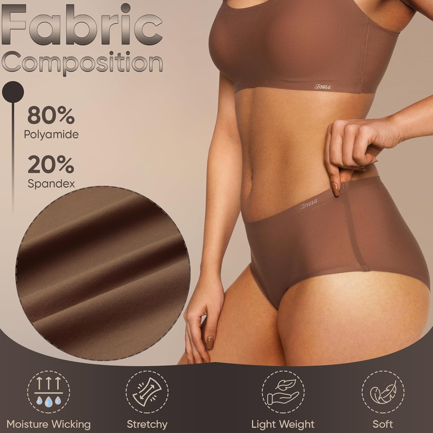 Braza 3 Pack Magic Seamless Underwear for Women, Mid-Rise Full Coverage Underwear, Super Stretchy Fabric for Everyday Comfort - Image 6