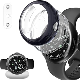 Google Pixel Watch 4 45mm 対応 ケース シリコン材質 保護ケース TPU製 カバー 衝撃吸収 超軽量 柔軟 衝撃防止 擦り傷防止 着脱簡単 保護カバー グーグルピクセルWatch 4 45mm 用 (ブラック+クリア)