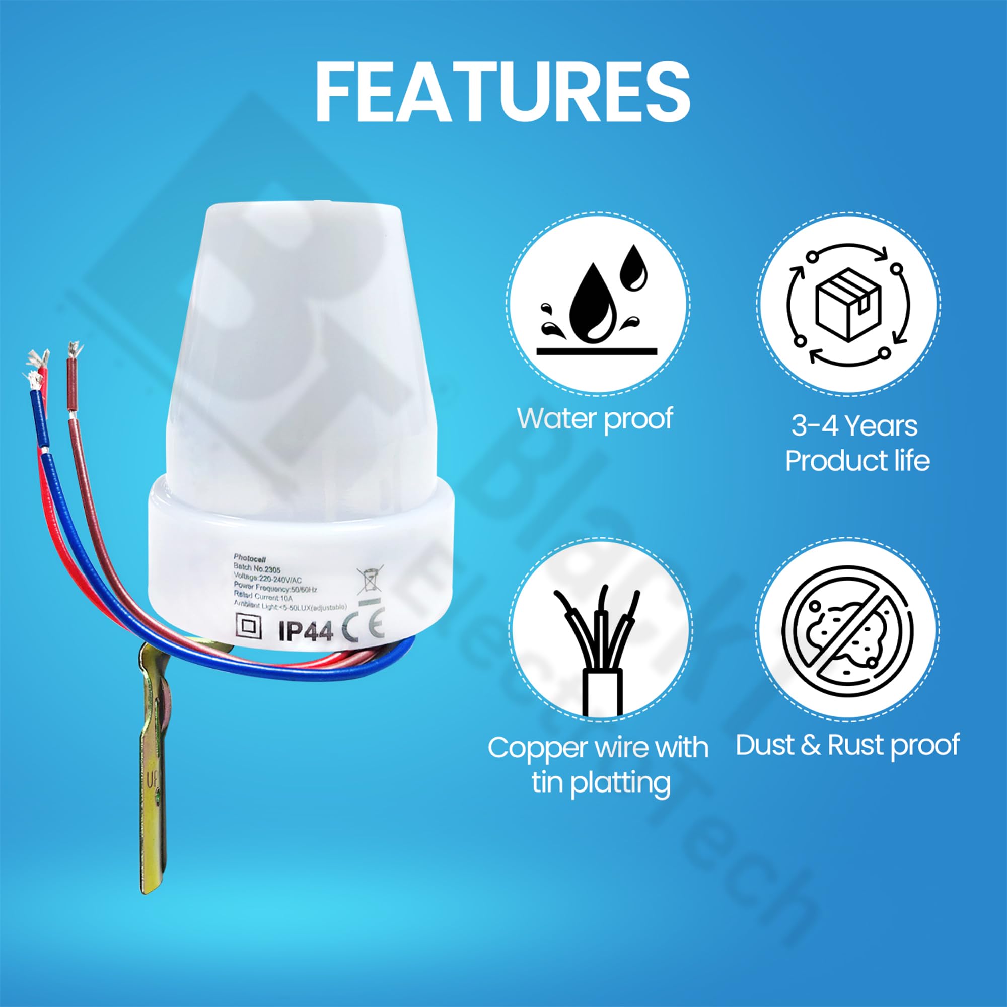Blackt Electrotech: BT31P1 Day/Nights Auto on and off Photocell LDR Switch 2 PC PACK