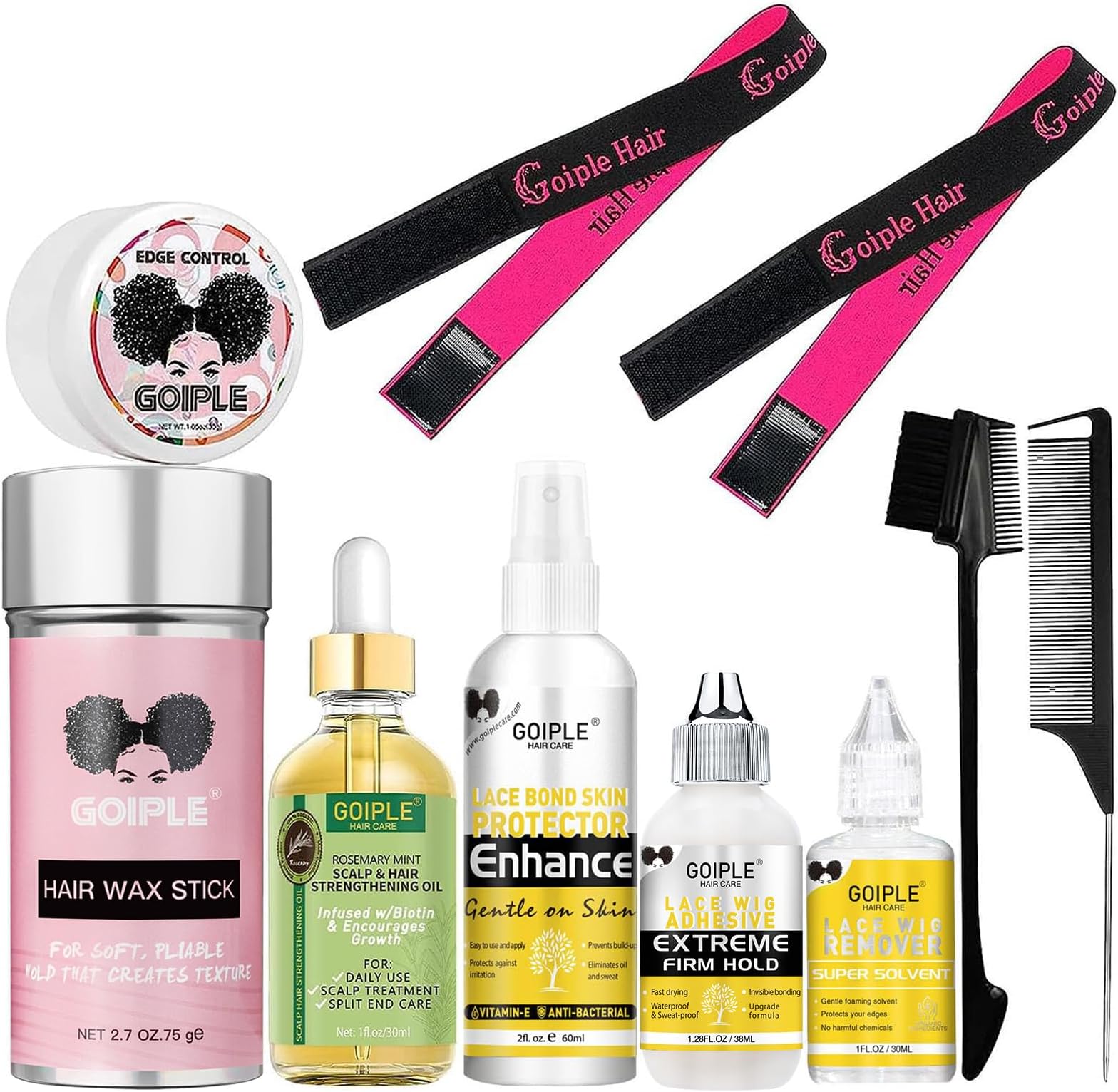 Wig Lace Glue for Lace Front Wigs, Strong Hold Lace Front Wig Glue for Wigs, Hair Adhesive Hair Replacement with Remover, Wig Melting Band, Hair Wax Stick, Edge Control Edge Brush