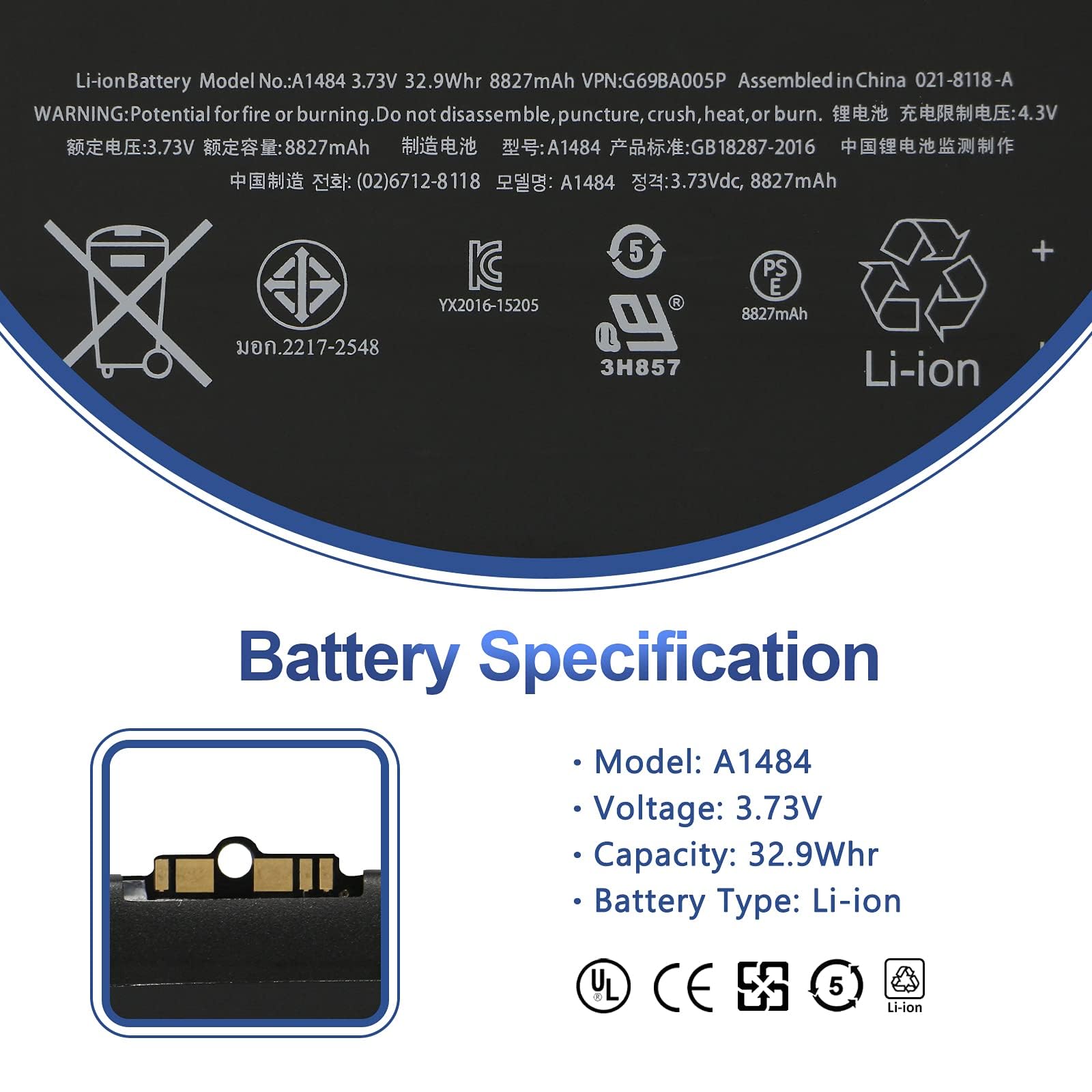 ANTIEE 8827mAh 32.9Wh A1484 Replacement Tablet Battery Compatible with iPad 2017 2018 Air