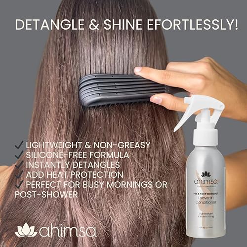 Miniatura 2 de Ahimsa Acondicionador ligero sin enjuague para cabello ondulado y rizado fórmula de aceite de coco para desenredar, definir rizos y domar el