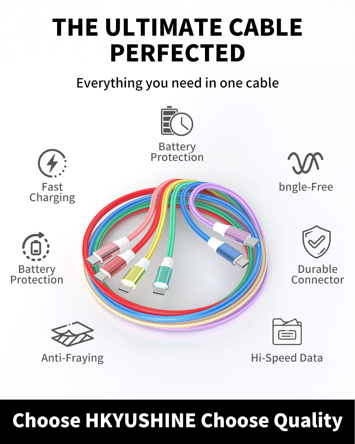 HKYUSHINE USB C Ladekabel, 6 Stück, 3/3/6/6/6/10FT 3.1A Typ C Ladegerät Schnellladung Geflochtenes USB A auf USB C Kabel für iPhone 16 15 Pro Max, Samsung S23 S22 S21, Pixel 6/7/8, Huawei, PS5, Switch