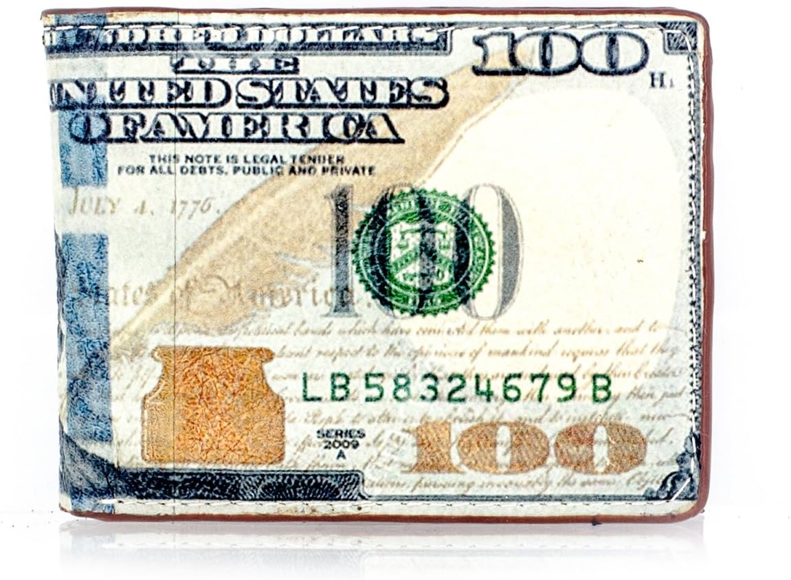 Faddism YAALI Series Men's 100 Dollar Bill Genuine Leather Bifold Wallet