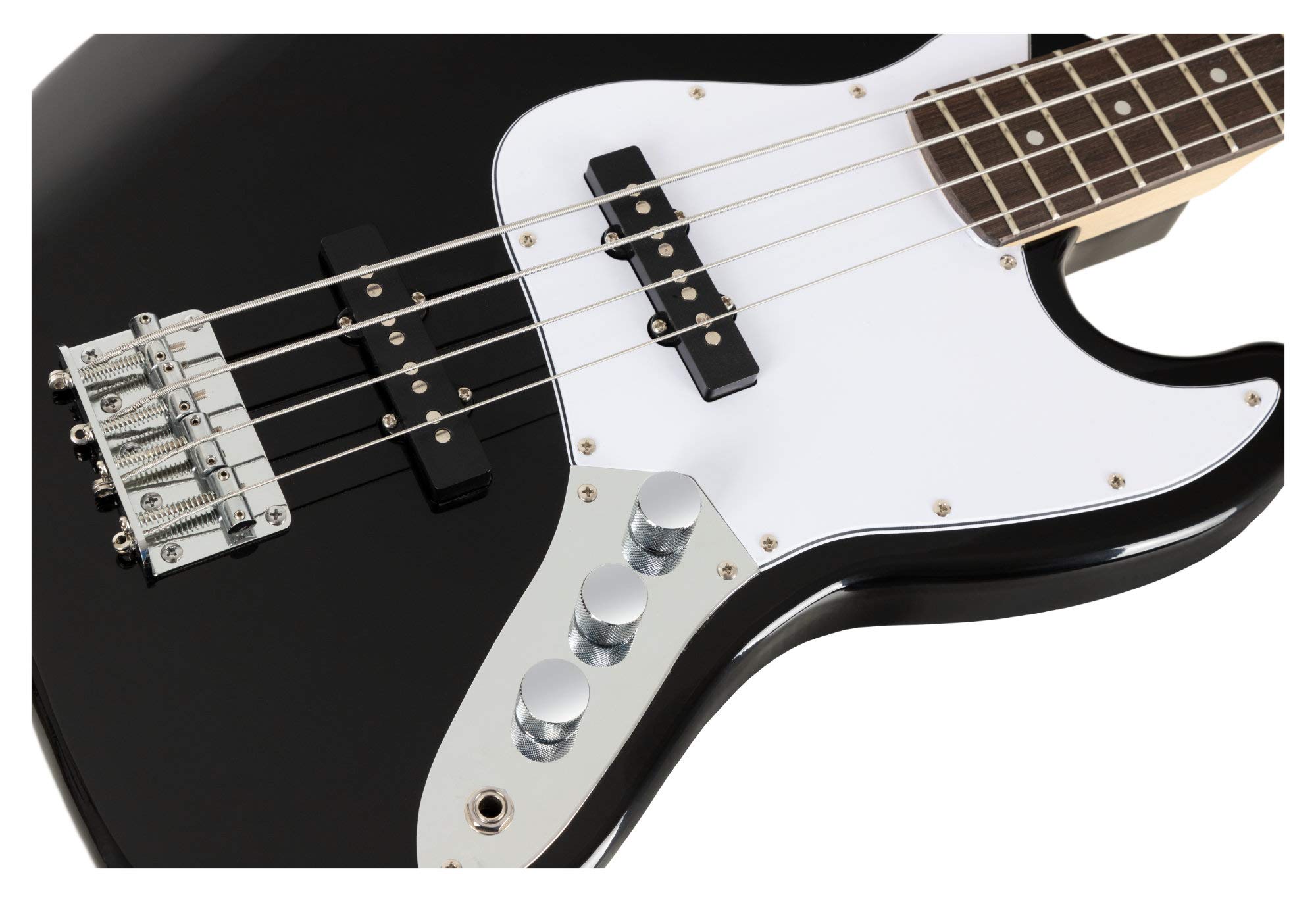 Rocktile Fatboy II BK E-Bass Black, Jazz-Style E-Bass, 2 Single Coil Pickup | 2 manopole volume/1 tono, Corpo: Tiglio, Manico: Acero (non trattato), Tastiera: Palissandro, Hardware cromato, 21 tasti