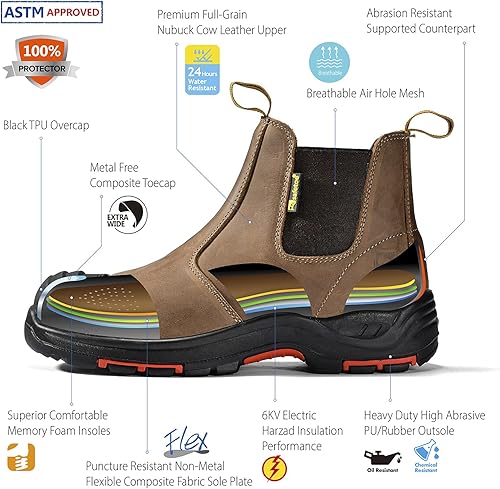 Miniatura 2 de Botas de trabajo Chelsea con punta de acero, botas de seguridad de cuero de vaca, impermeables, ligeras, zapatos de trabajo