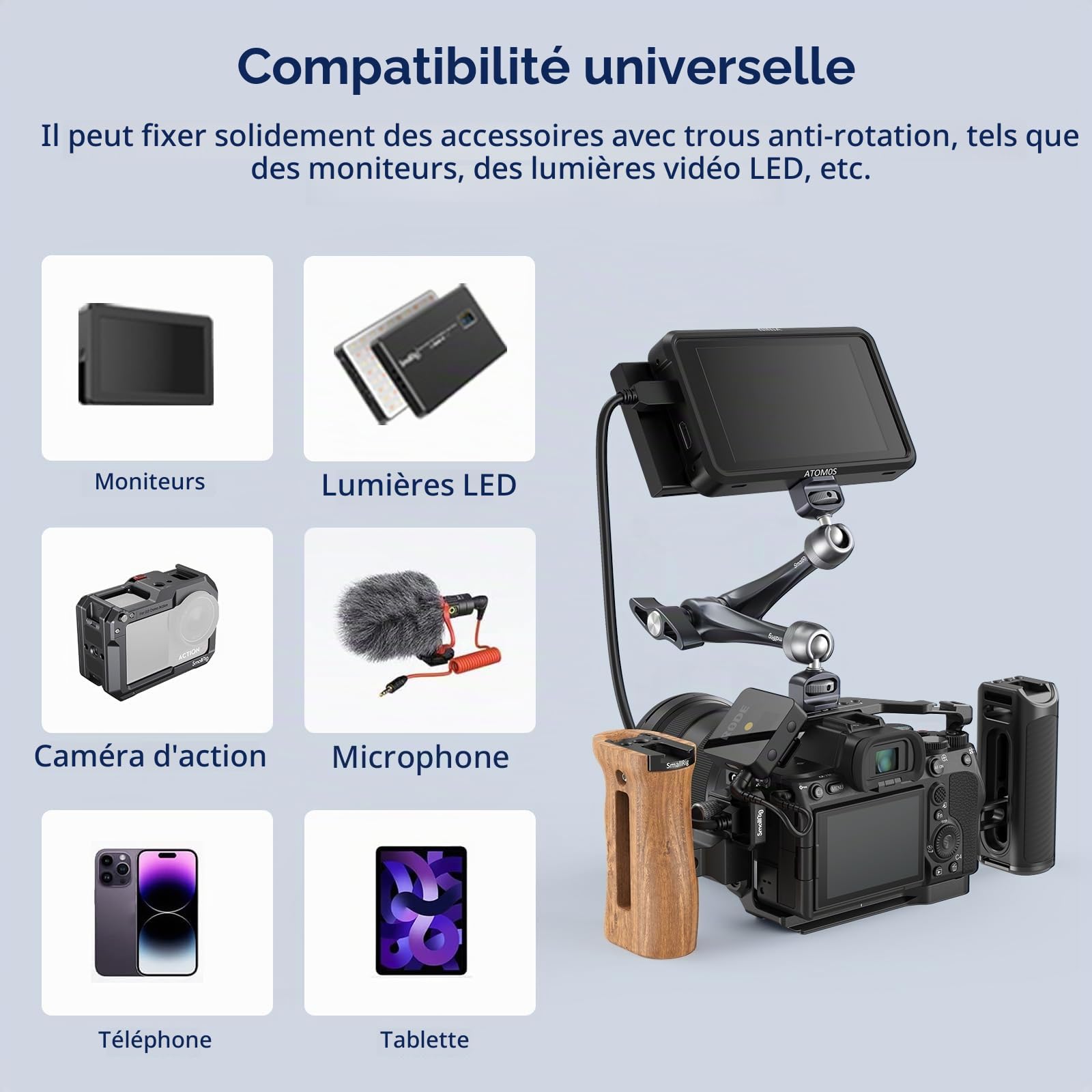 SMALLRIG Bras Magique 11" Rosette, Bras Articulé avec Vis de Positionnement 1/4"-20 et 3/8"-16 pour Arri, Capacité de Charge Maximale 3 kg, pour Caméras, Moniteurs, Lumières LED - 4900