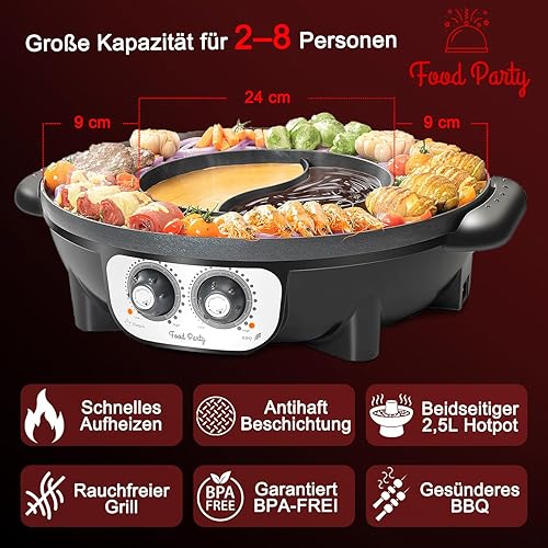 Miniatura 3 de Food Party Olla caliente con parrilla 2 en 1 parrilla eléctrica sin humo y olla caliente Combo parrilla coreana barbacoa 110 V 1700 W