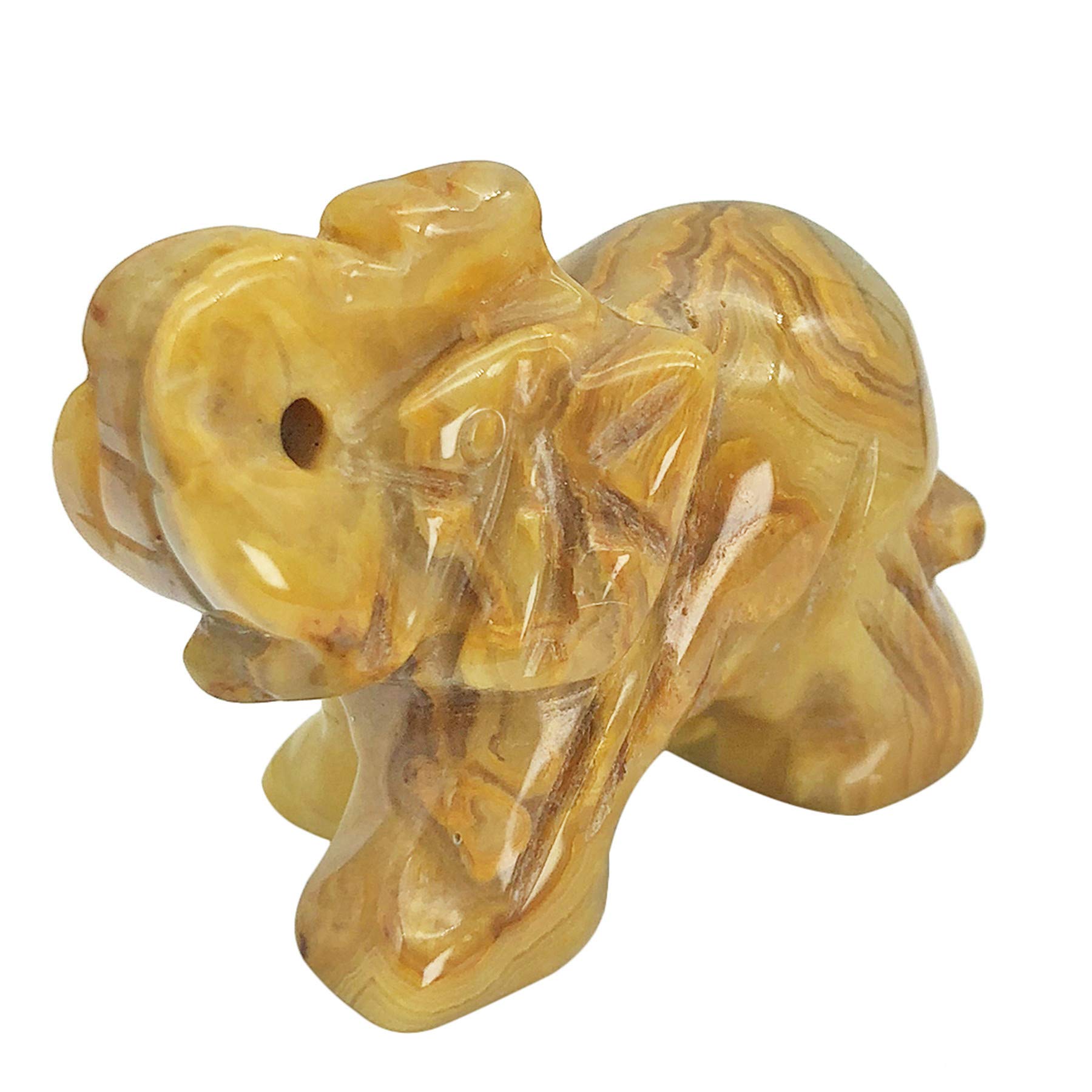 favoramulet Crazy Agate Handcarved Elephant Statue Pocket Healing Figurine Sculpture 1.5"