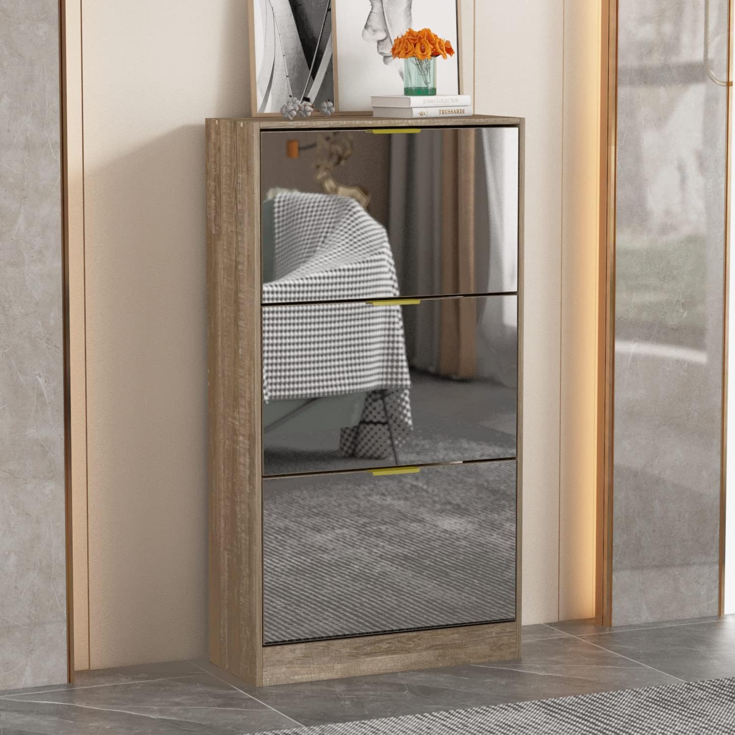 Amazon.com: Hitow Shoe Cabinet with Mirrored Drawers, Entryway Shoe ...