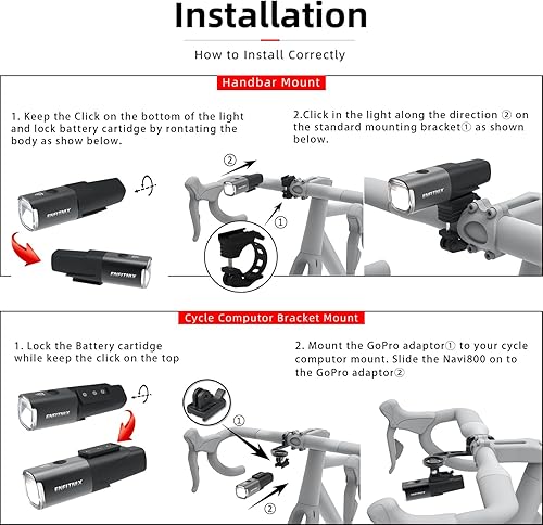 Miniatura 6 de Navi 800 - Luz inteligente para bicicleta, encendido/apagado automático, 3350 mAh USB tipo C recargable lámpara delantera para bicicleta, 800