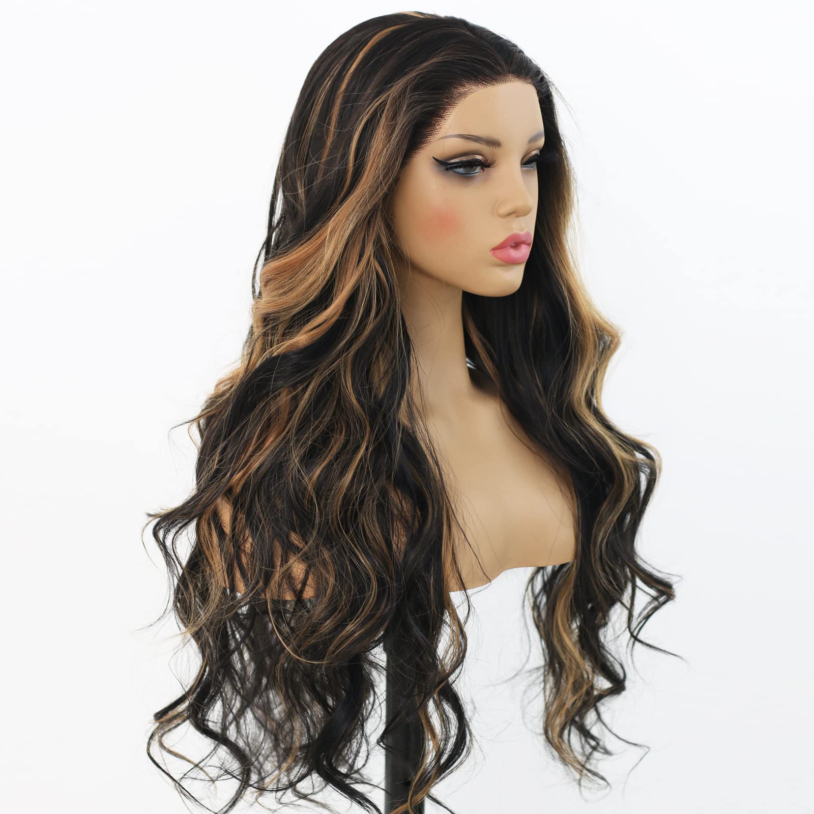 ANDRIA Platinum Blonde Wig lace front wigs Long Wigs Loose Wave Glueless Lace Wig Colored Synthetic Heat Resistant Fiber Wig With Baby Hair Natural Wavy White Blonde Body Wave Colorful wig for Women: Brown Highlight body wave