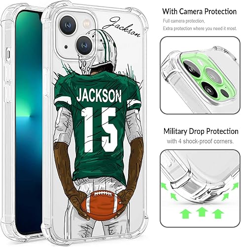 Miniatura 3 de Funda de Fútbol Transparente Cristalina con Nombre y Número Personalizados para iPhone 17 Pro Max 16 15 Plus 14 13 Mini 12 11 Xs Max Xr SE3, con 4