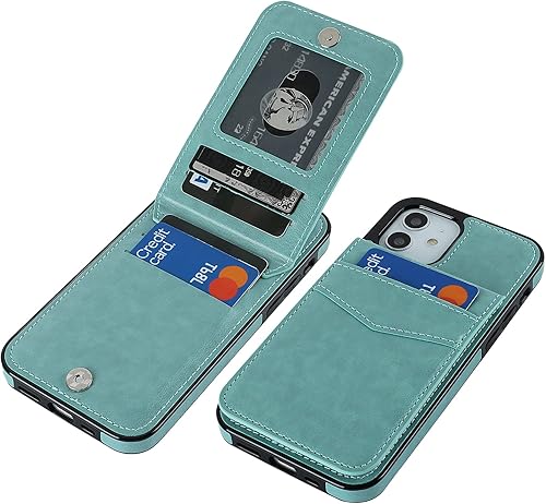 KIHUWEY Funda compatible con iPhone 12 compatible con iPhone 12 Pro con soporte para tarjeta de crédito, cierre magnético de cuero de alta calidad,