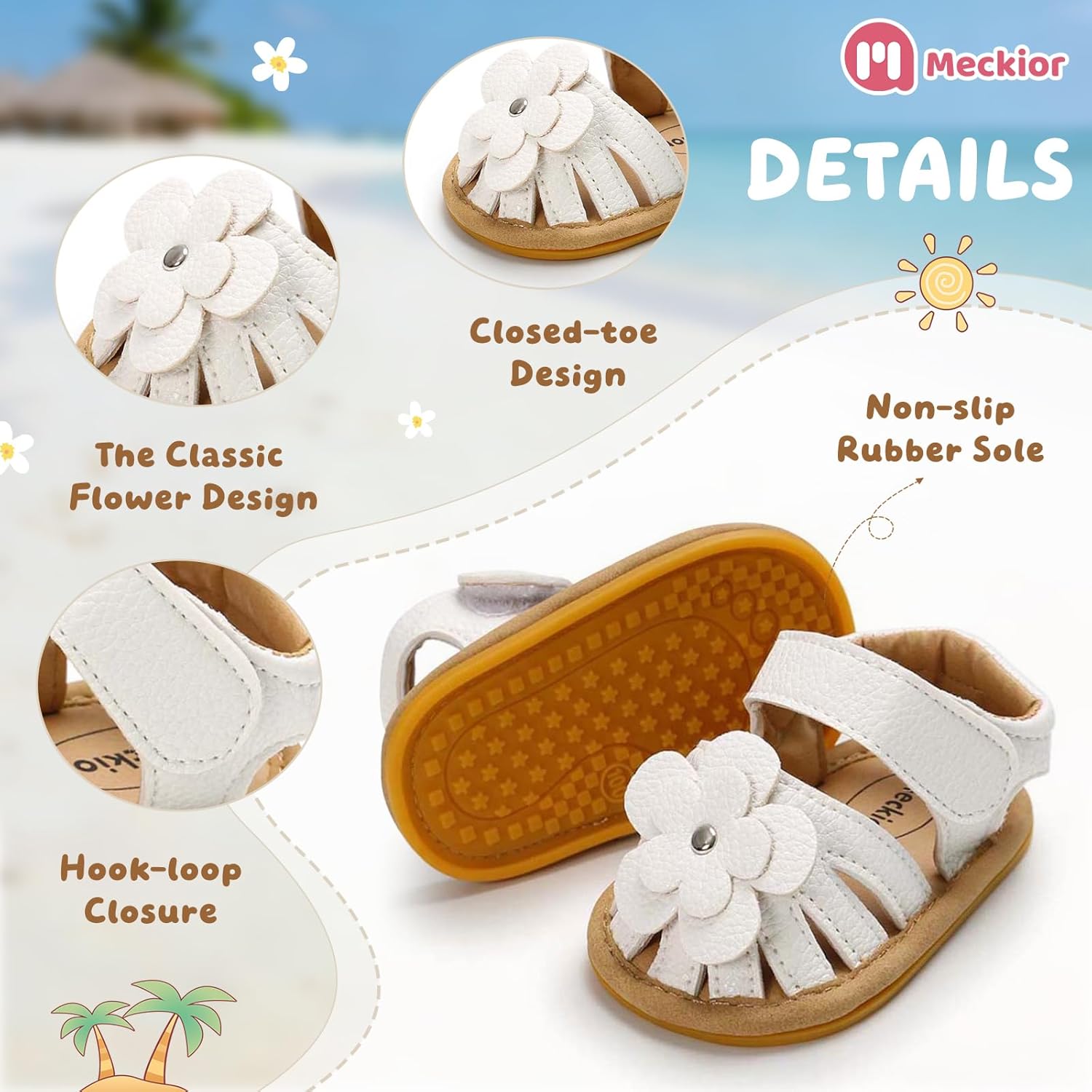 Meckior Baby Toddler Infant Girls PU Leather Soft Open Toe Summer Sandals Flower Princess Flat Shoes - Image 5