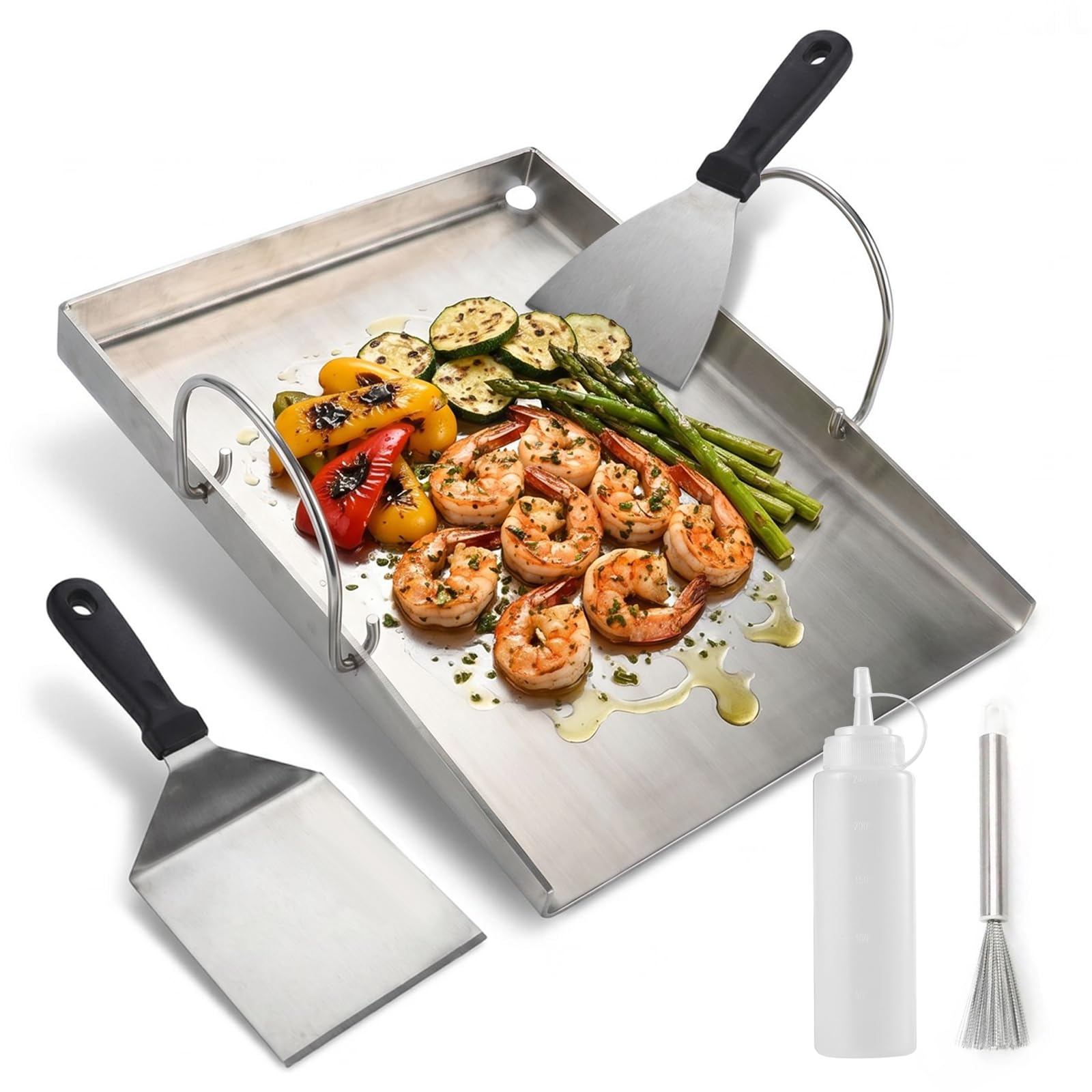 Piastra per Barbecue Plancha 40x30 cm Acciaio Inox 4mm Set 5pz