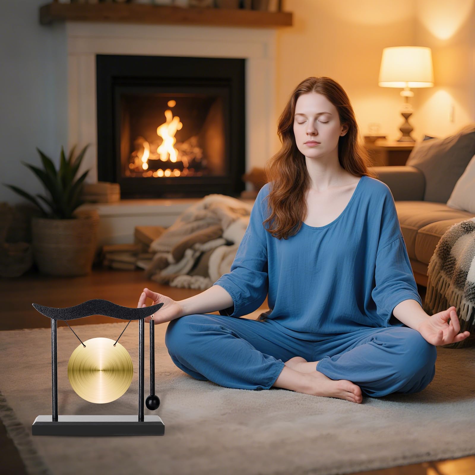 Feng Shui Gong Decor, Zen Brass Desktop Decor, 6.4x6.3x2 Inch Mini Sound Healing Instrument for Home, Office, Party, Yoga, Gift 5