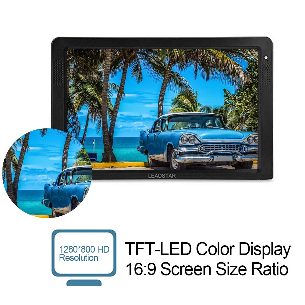 TV Portable 12 Pouces, Télévision Numérique T/T2 1080P 16: 9 avec 2 Haut-Parleurs pour Chambre à Coucher,Cuisine,Caravane,Voiture-Support Antenne/VGA/AV/Casque/HDMI/USB,Carte SD/MMC