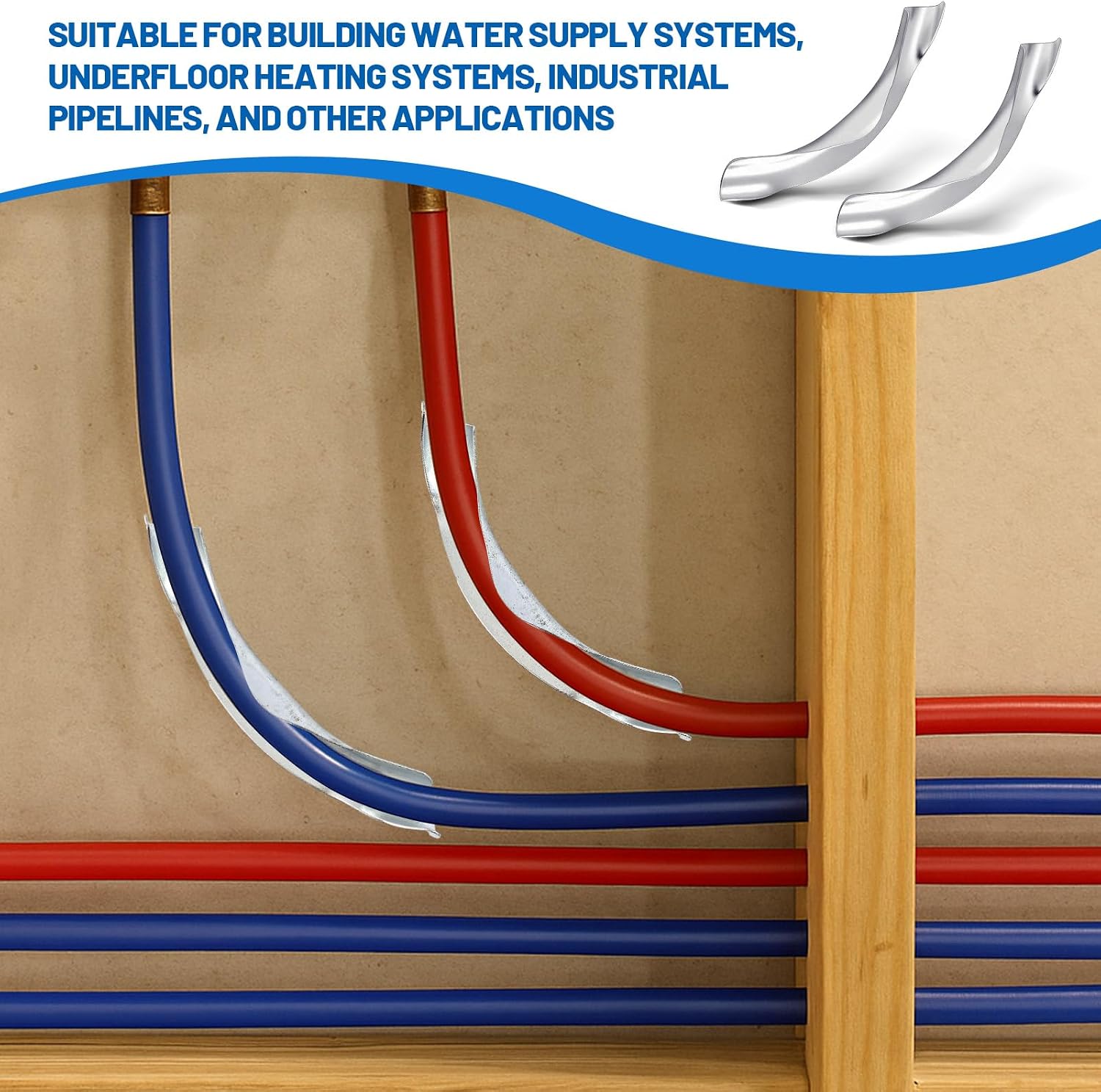100 Pcs 3/4" Pex 90 Degree Bend Support Metal Pex Fittings Tubing Bend Supports Elbow Clamps Pipe Holder for Home Commercial Industrial Plumbing Heating Systems