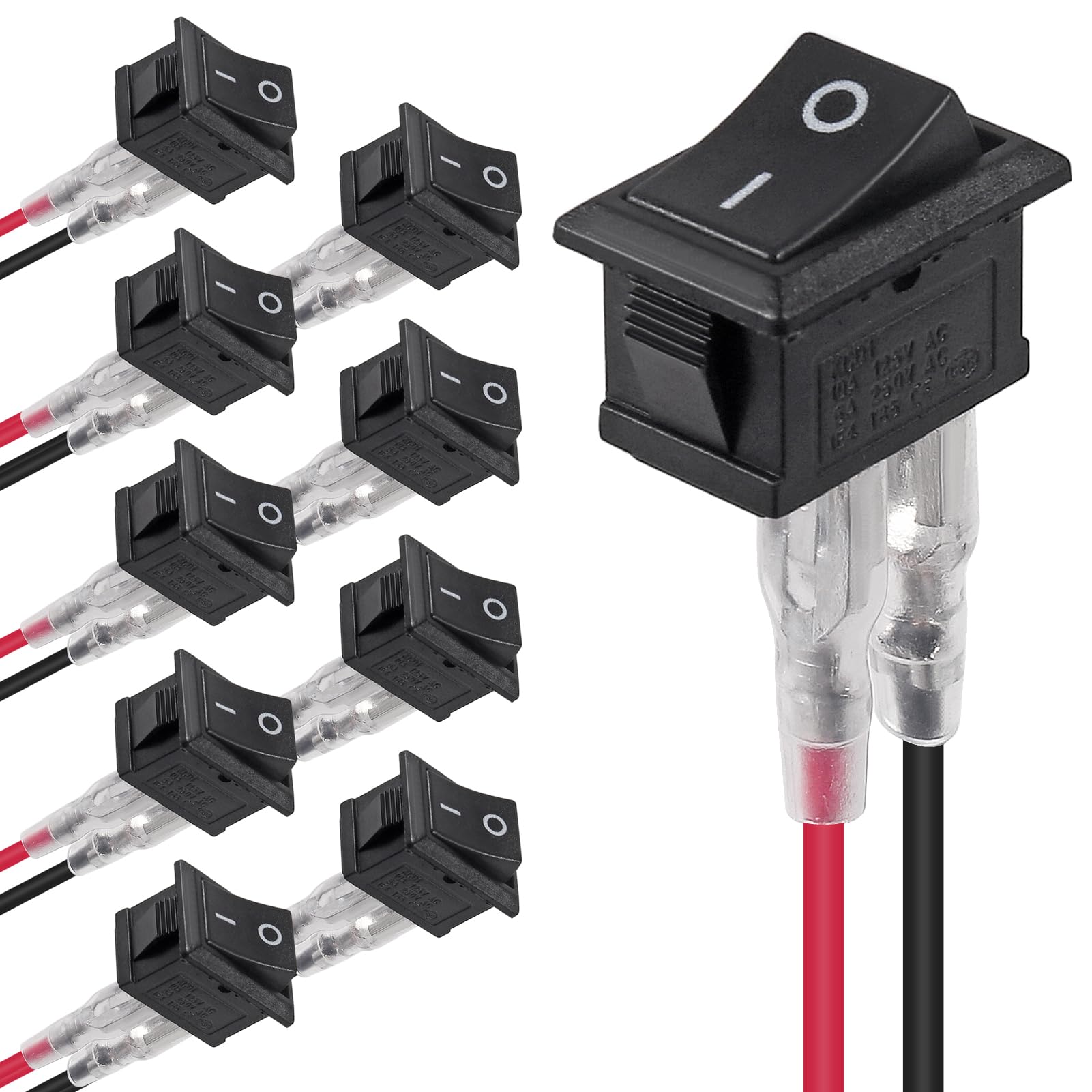 DWEII 10PCS Mini Square Toggle Switch Rocker Switch SPST 2Pin ON Off 120V 10A ON and Off KCD1 Switch Pre-Wired for Car Auto Boat Household Appliances