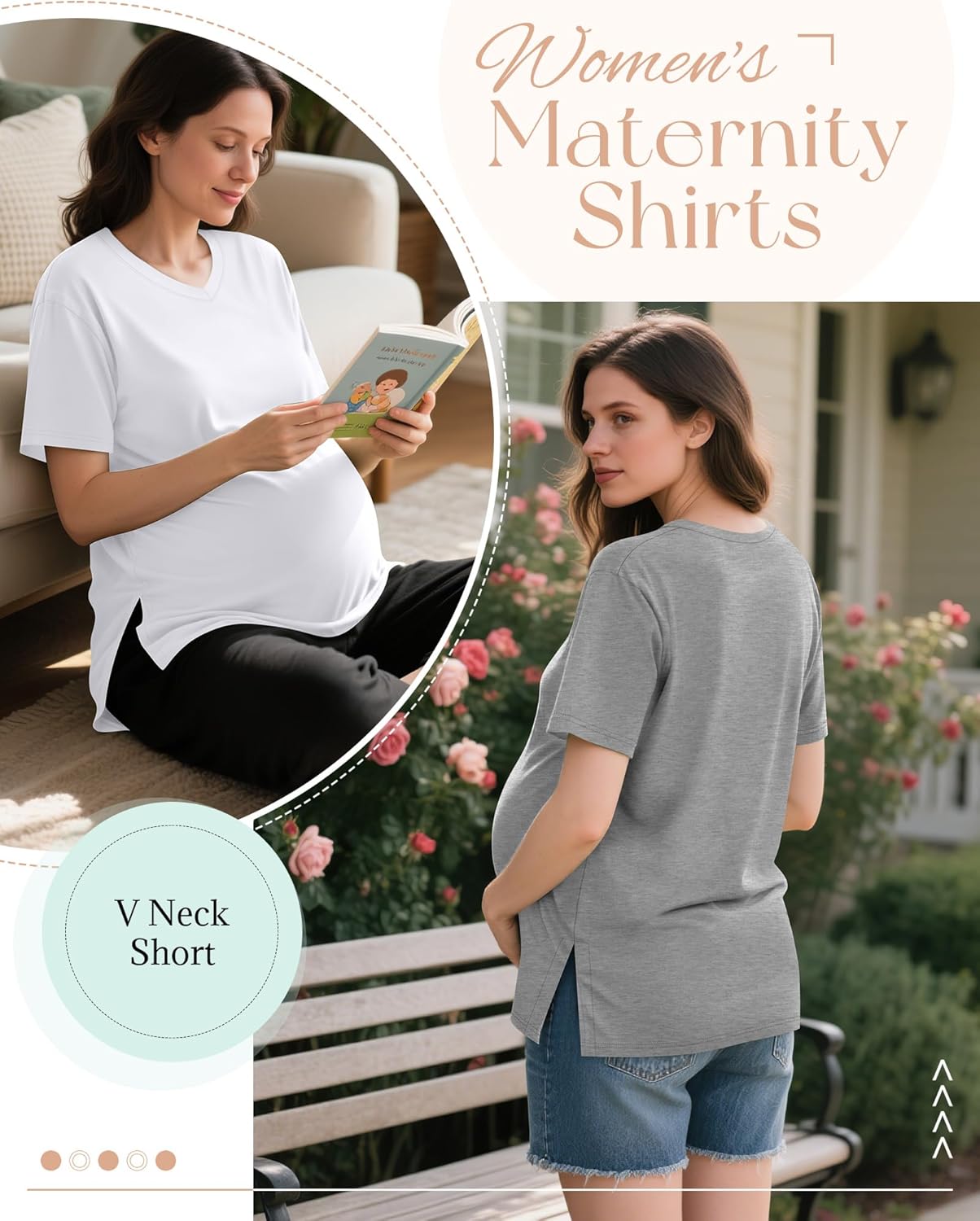 Huukeay 4 Pack Women's Maternity Shirts Loose Fit Summer T Shirts Pregnancy Tunic Tops Side Split Oversized Pregnant Clothes - Image 2