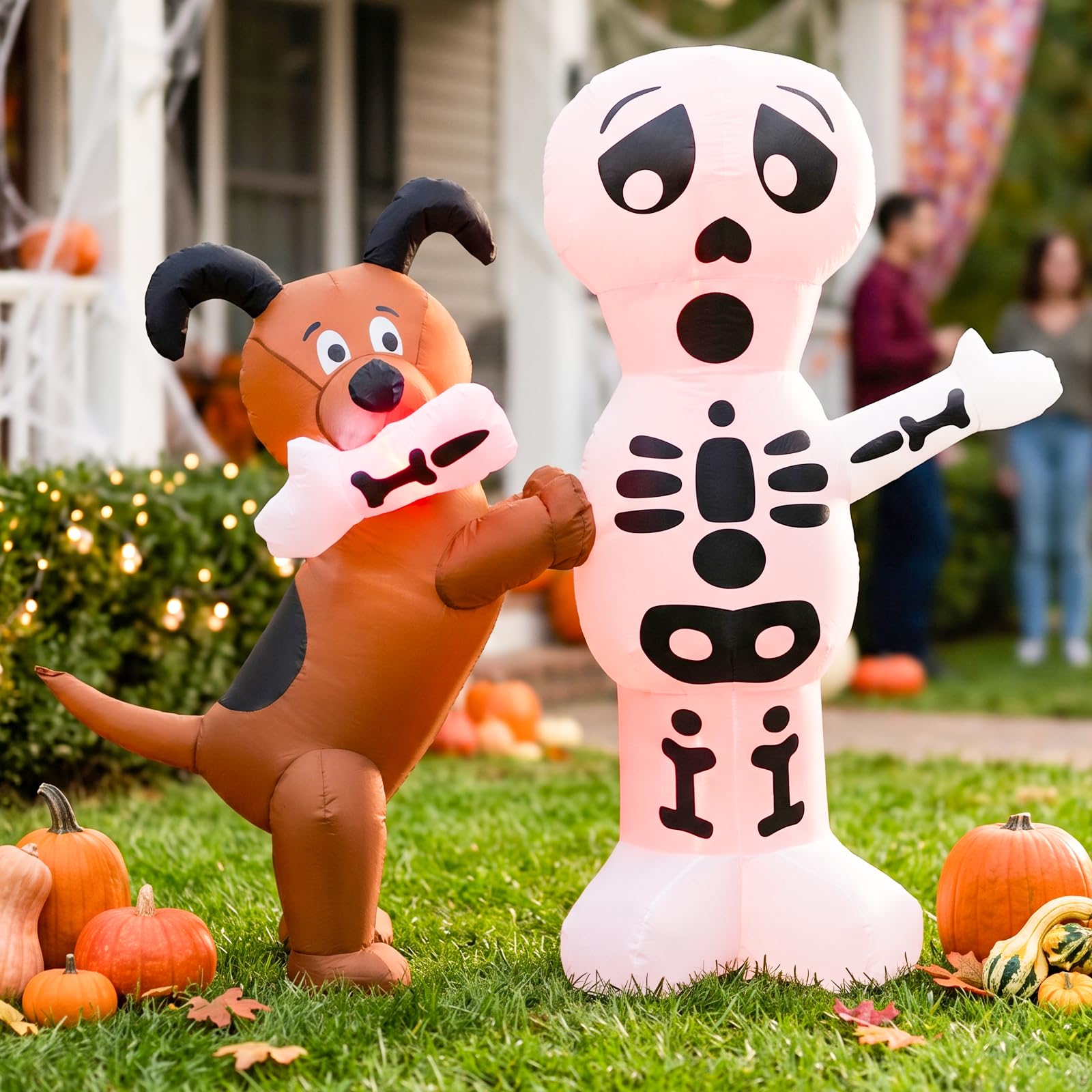 Inflable de Halloween para exterior con luces LED y diseño de cachorro