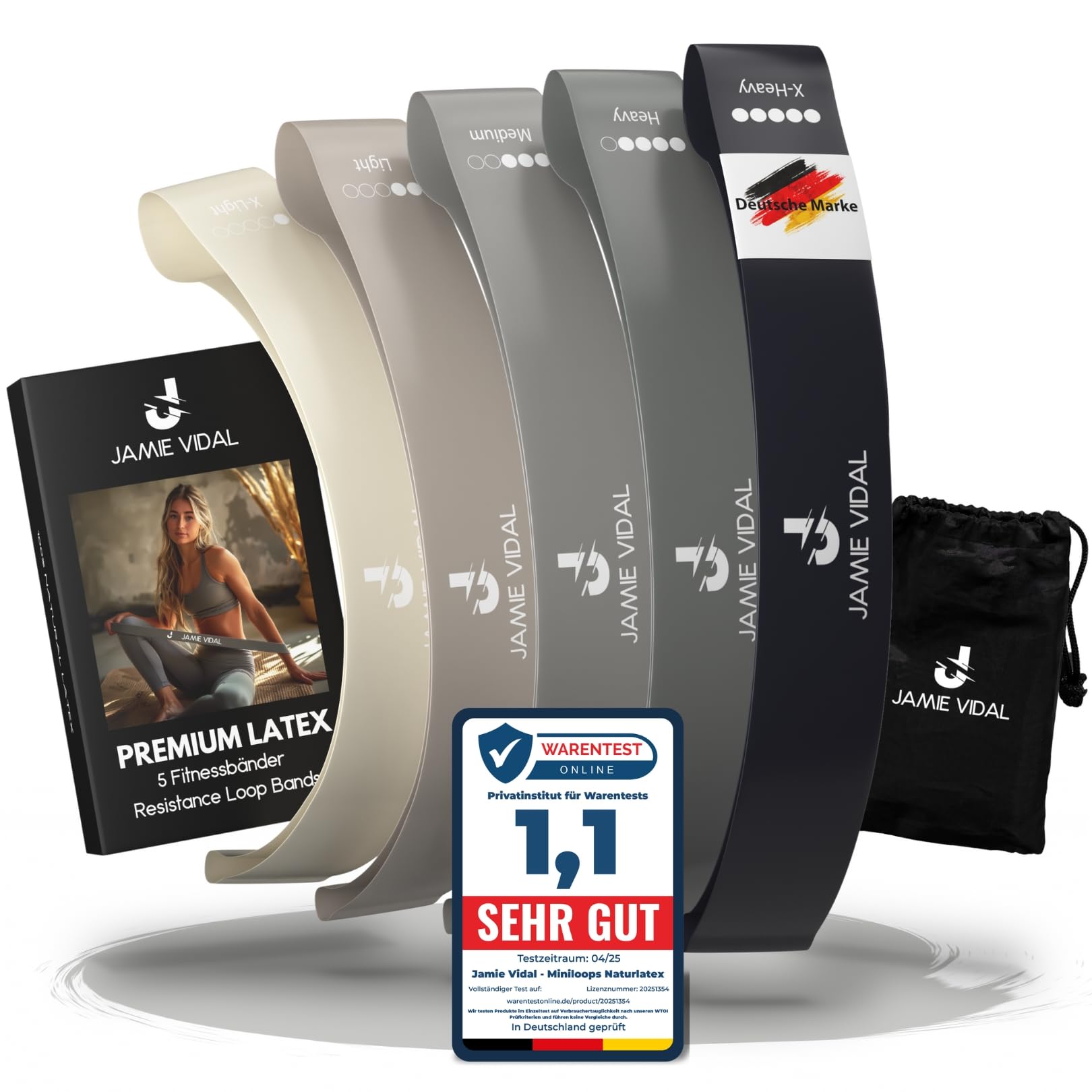 JAMIE VIDAL Fitnessbänder - Kurz, Premium Latex, Widerstandsbänder, Miniloops, Terrabänder, Fitness, kurz, Sport, Resistance Bands, Gymnastikband, Terraband, Workout, Band, Fitnessband, grau-beige