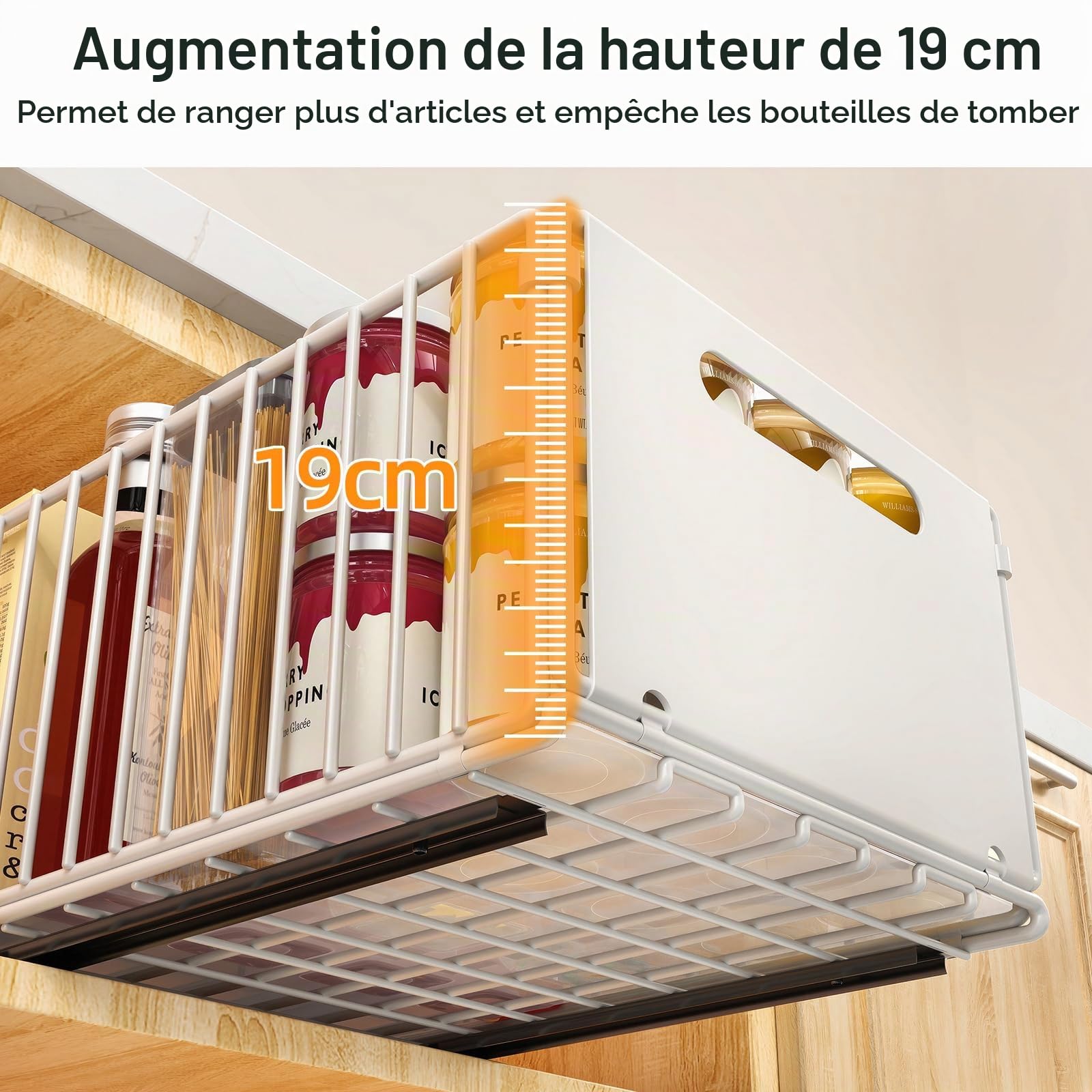 Paquet de 2 Tiroir Coulissant Cuisine Adhesif, Bac Coulissant Placard Cuisine, Organisateur D'Armoires De cuisines Pour Armoires, Organisateur de Tiroirs, Aucun PerçAge ni Clouage Requis