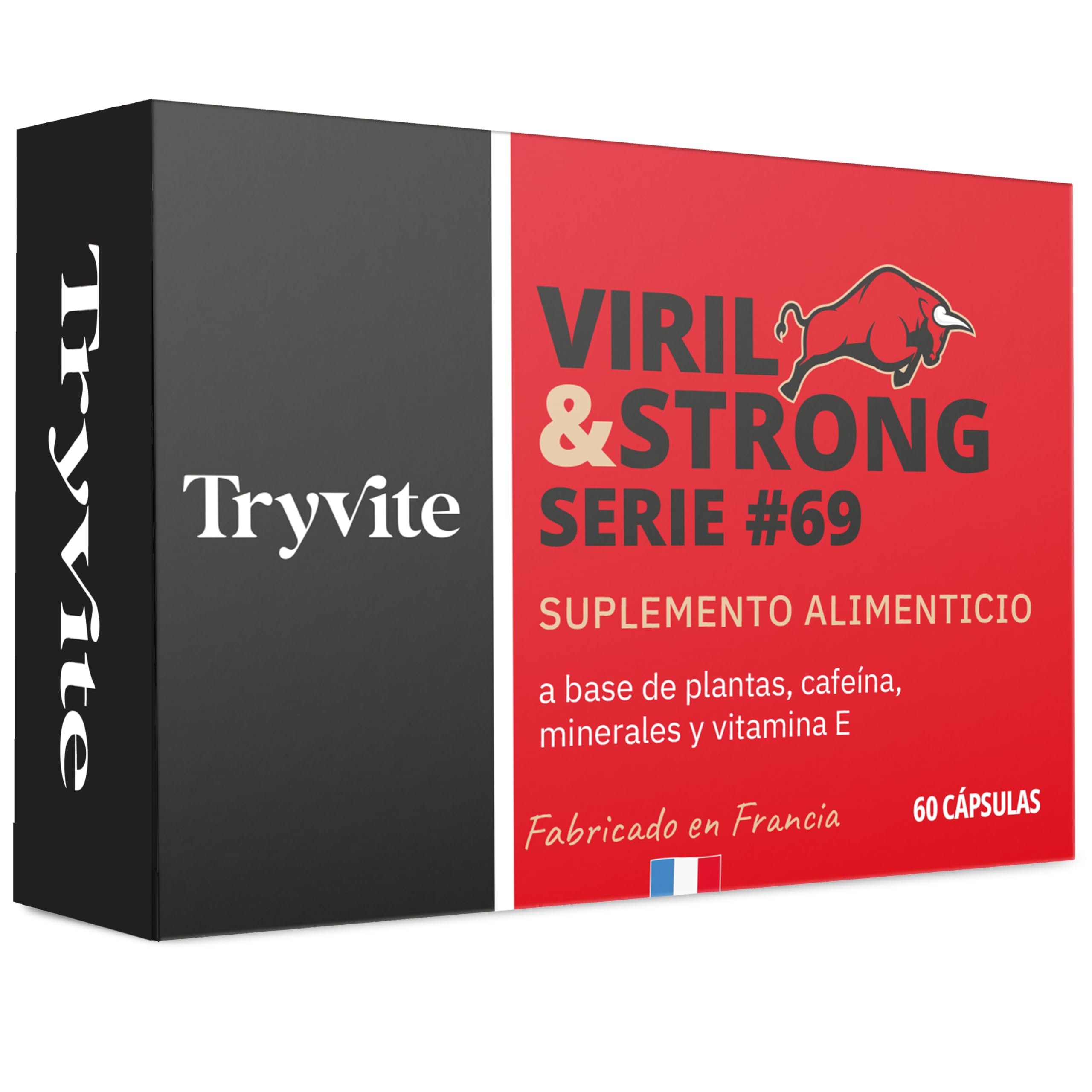 Fórmula Virilidad Hombre | 60 Cápsulas Para Circulación Sanguínea | Booster de Fuerza Resistencia Energía Natural | Ginseng, Guarana, Zinc | TRYVITE VIRIL&STRONG