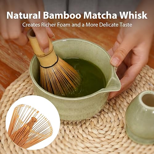 Miniatura 4 de Juego de batidor de matcha, juego de té japonés Matcha incluye cuenco de matcha con boquilla, soporte para batidor de matcha (Chasen), batidor