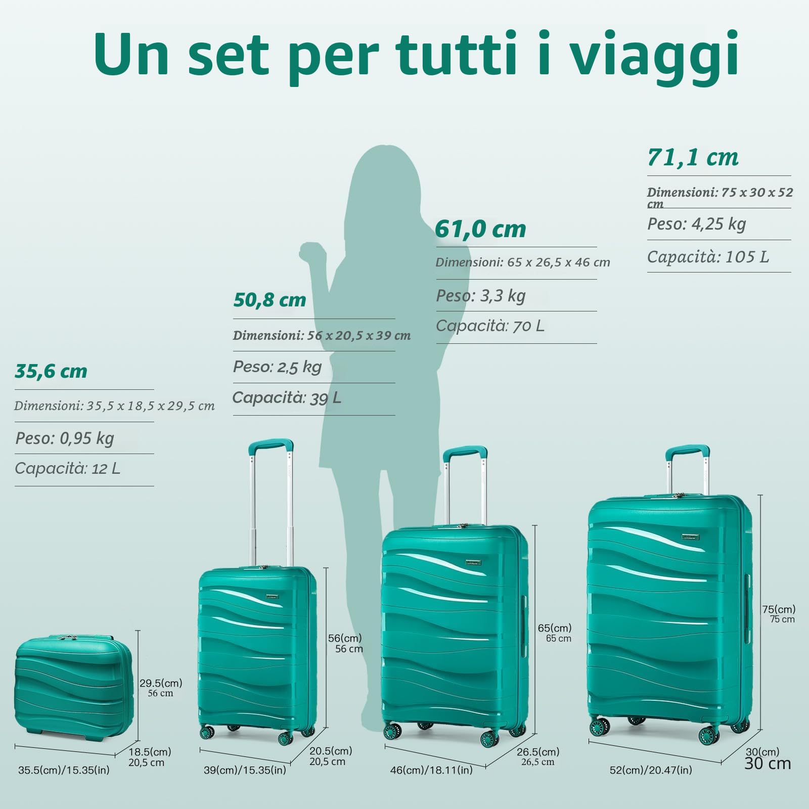 KONO Valigia Grande da 75cm Trolley Rigida Leggero Polipropilene Valigie con TSA Lucchetto e 4 Ruote (Verde)