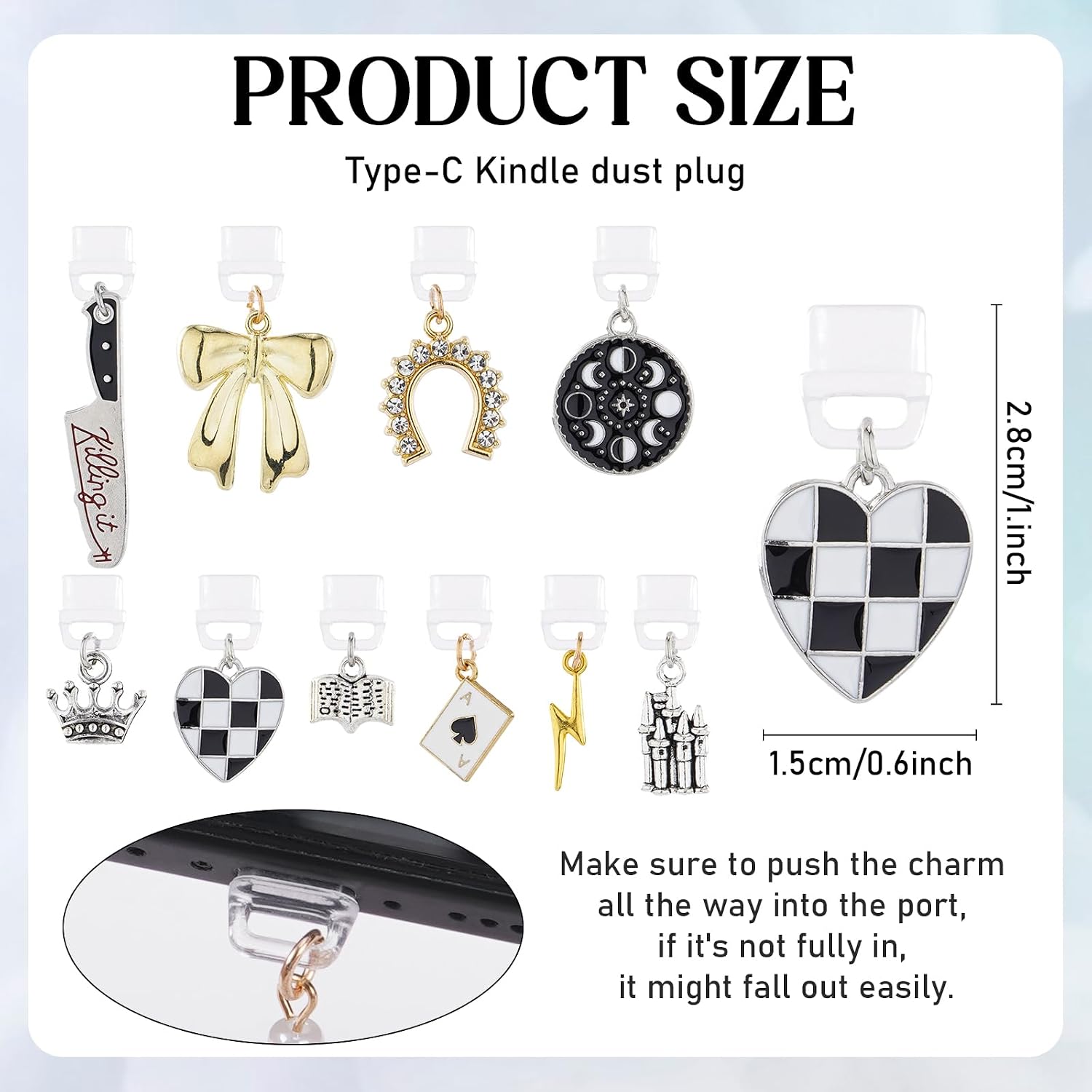 Type C Dust Plug Charm for Kindle - 10Pcs Dust Plug Charms Compatible with Kindle Phone, E-Reader Accessories