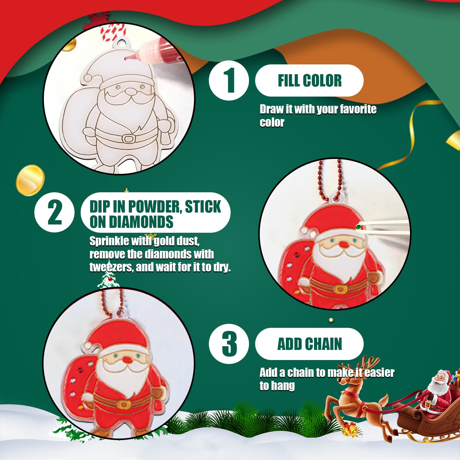 Fosoloni Weihnachts-Bastelset – 14-teilig Mit Kristallfarben, DIY-Malerei Für Kinder & Erwachsene