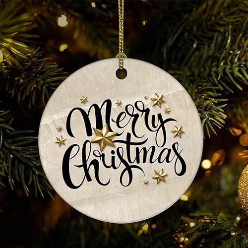 Vista 21 de Two-Side Printed Merry Christmas Marble Ceramic Christmas Ornament, Novelty for Family Friends Kids, Abstract Christmas Keepsake Pendants