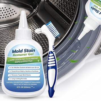 Mold-Stain Remover Gel for Washing Machine Seal & Bathroom Low Odor Gel for Front Load Washer Gasket, Shower Grout, Caulk, Silicone Sealant, Tile & Kitchen Sink