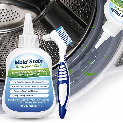 Mold-Stain Remover Gel for Washing Machine Seal & Bathroom – Low Odor Gel for Front Load Washer Gasket, Shower Grout, Caulk, Silicone Sealant, Tile & Kitchen Sink