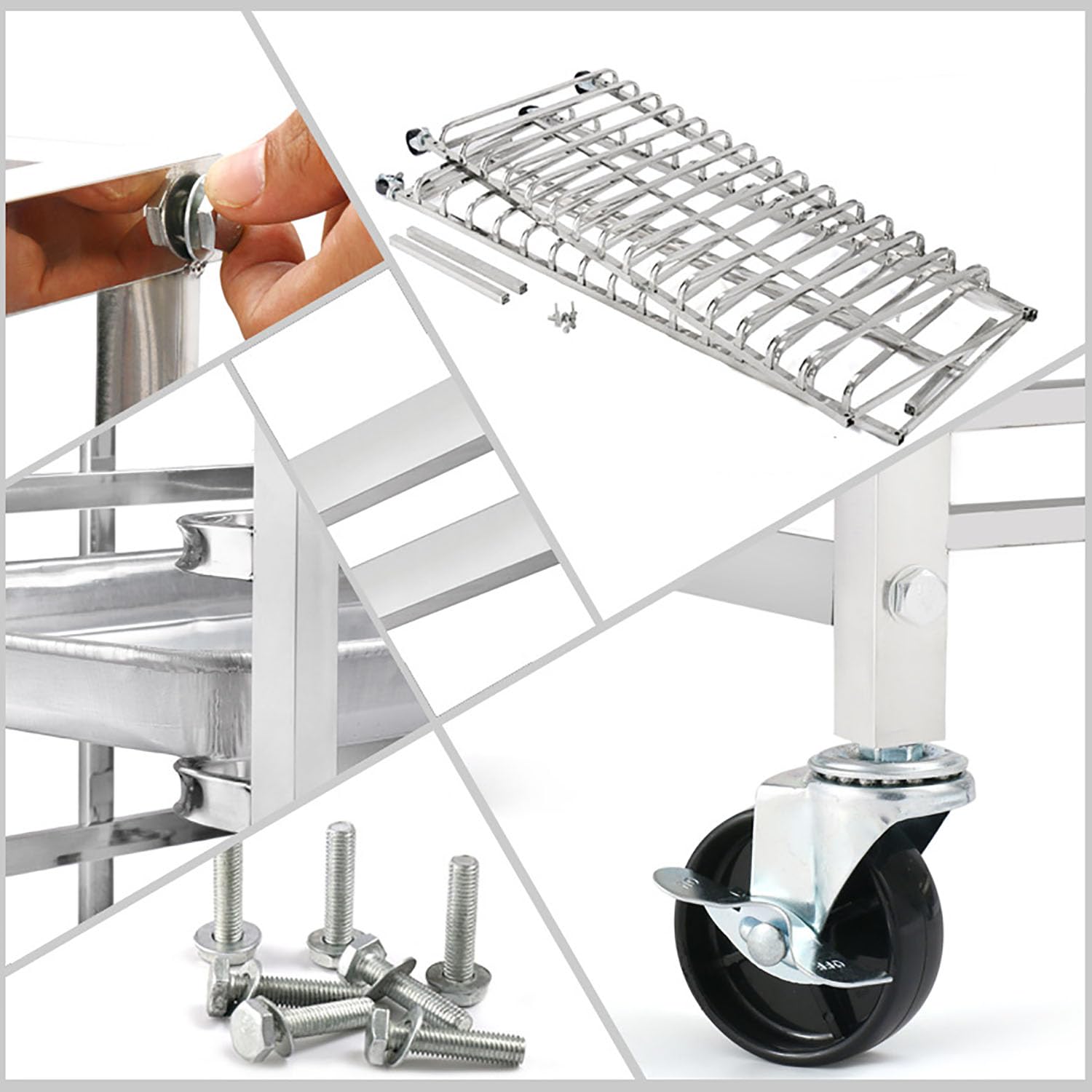 Carrello Porta teglie Commerciale, Resistente, per teglie da Forno, con Ruote, 15 Ripiani, in Acciaio Inox, Mobile da Cucina, per riporre metà o Intere teglie, Tubo,12 Tier Square Tube