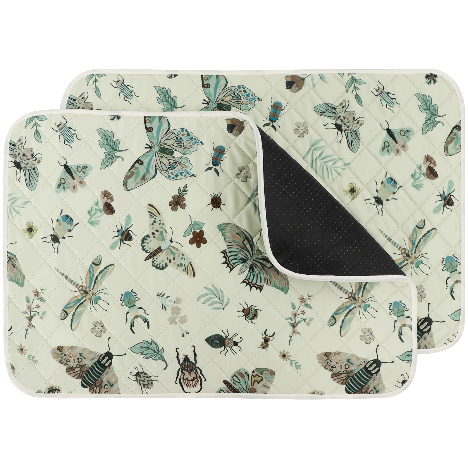 IEUUMLER Washable Pee Pads for Dogs, 2 Pack Insect Pattern Reusable Waterproof Puppy Potty Pads, Non-Slip Absorbent Pet Training Pads for Playpen