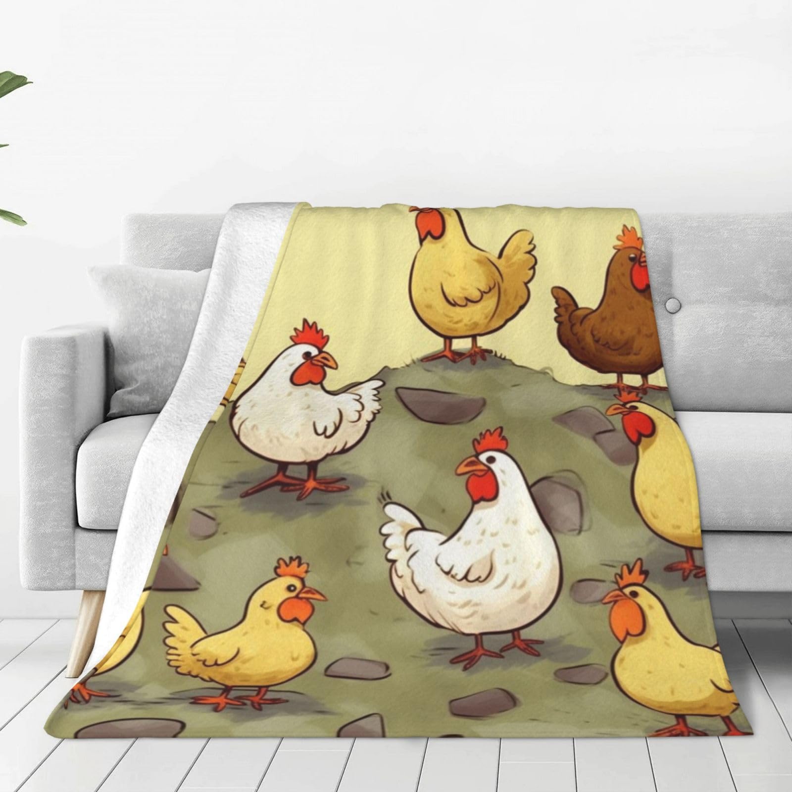 Couverture en micro polaire imprimée poulets 203x152 cm douce et chaude pour canapé