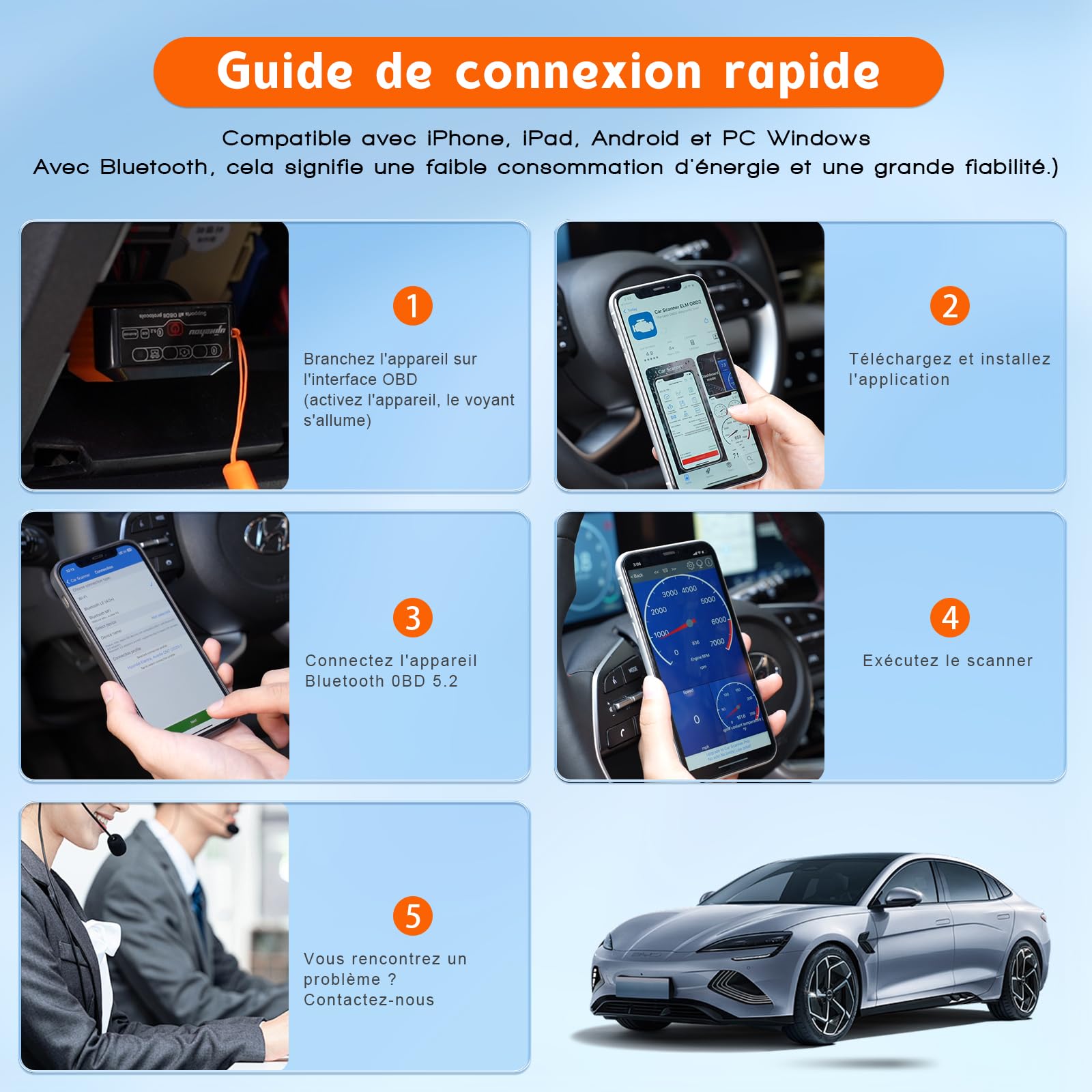 Akozon Outil D'analyse De Diagnostic OBD2 BLE V2.2 OBD2 Diagnostic