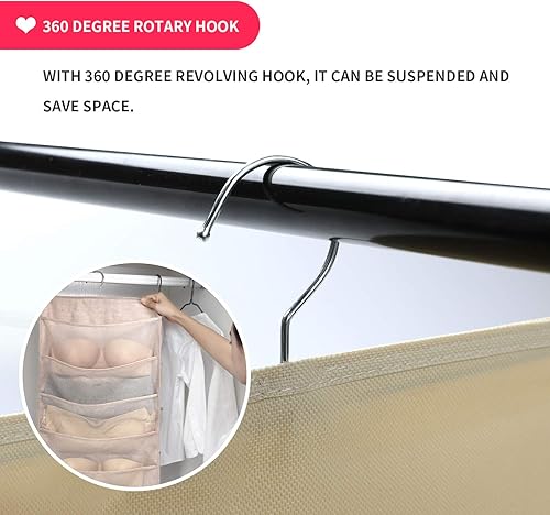 Miniatura 6 de Organizador ampliado para colgar en el armario con colgador de metal giratorio, estante de pared extra grande de doble cara, bolsillos de malla para