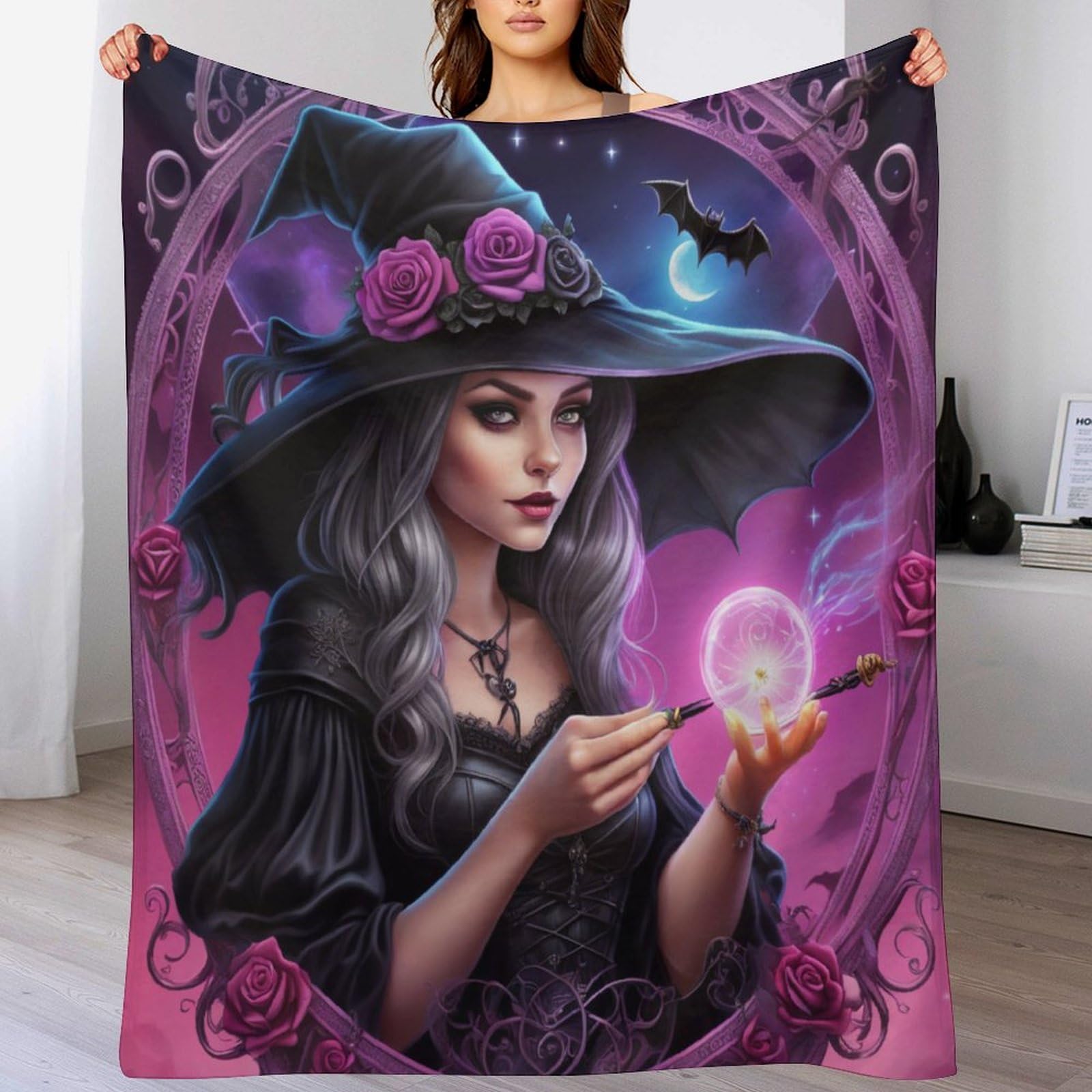 Ltttt Halloween Witch Blanket Throw Bedspread Soft Fluffy Warm Light Flannel Fabric Perfect For Adults Or Children's Gifts130×180Cm