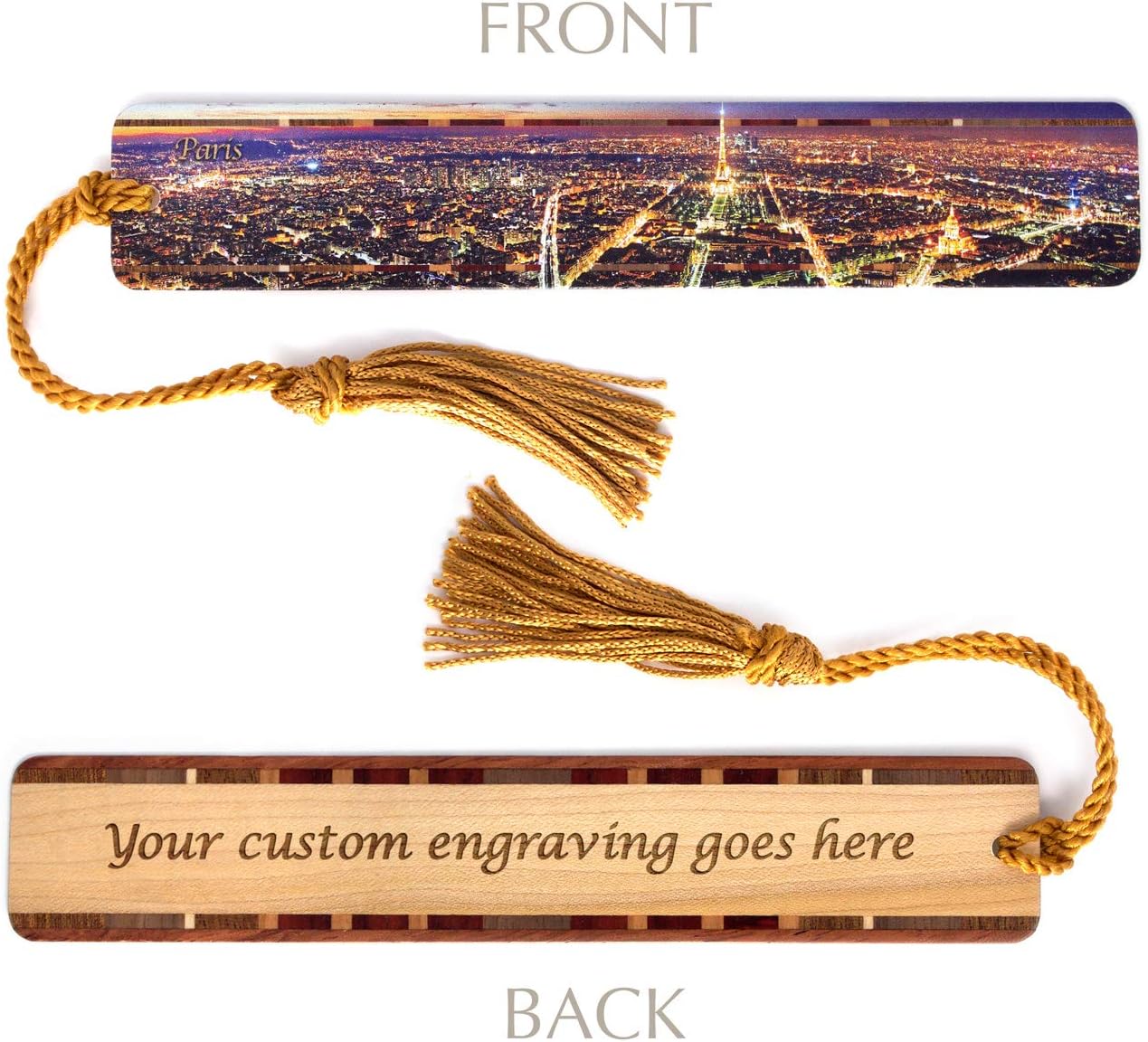 Personalized Paris France Skyline - Color Wooden Bookmark with Tassel - Made in USA - Also Available Without Personalization
