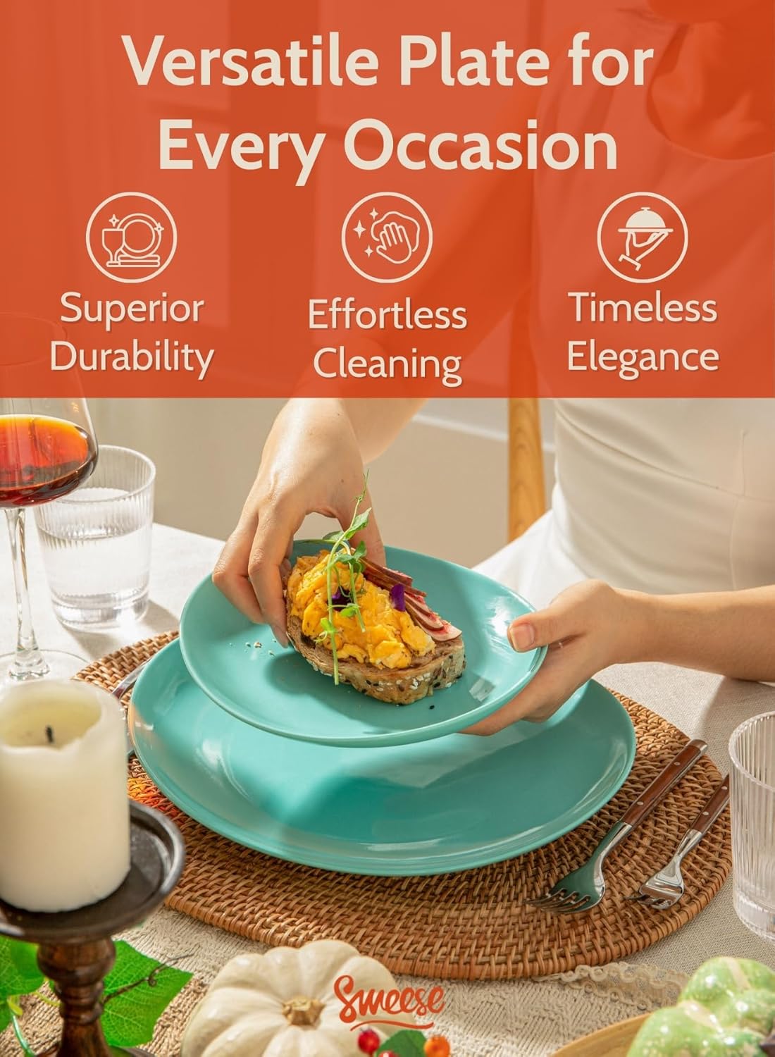 Sweese Porcelain Dessert Plates - 7.8 Inch Salad Plates, Small Appetizer Plates Set of 6 - Dishwasher, Microwave, Oven Safe - Azure Dreamscape Color - Image 4