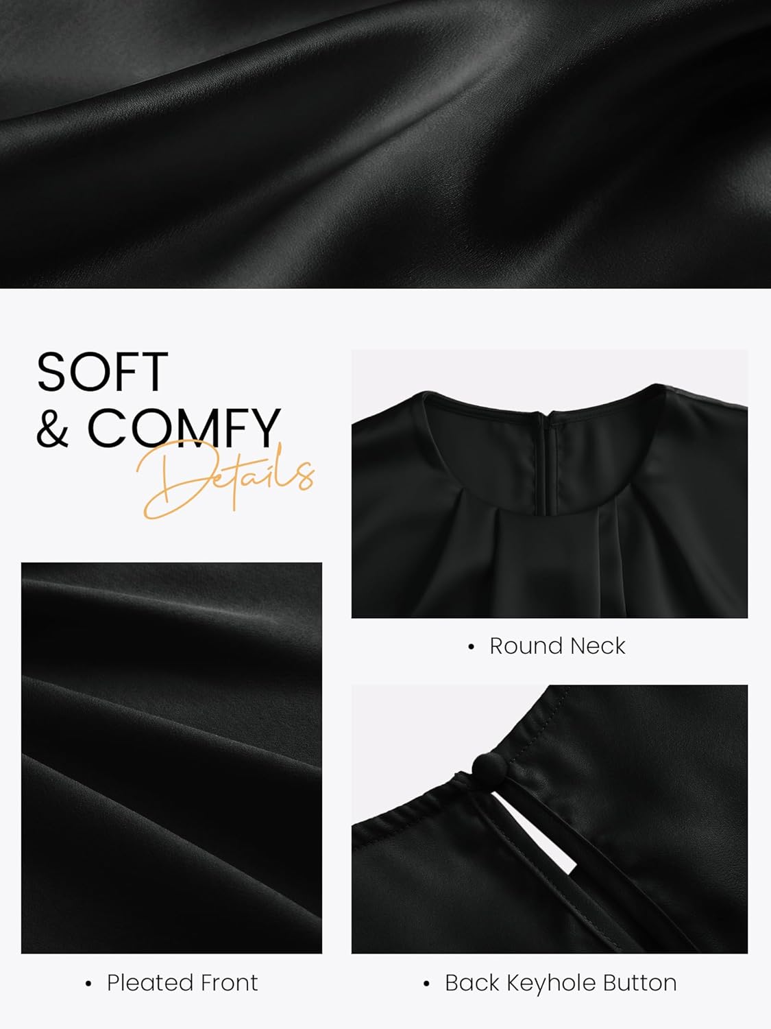 Funlingo Women's Silk Satin Blouse Summer Dressy Casual Cap Short Sleeve Tops Crew Neck Front Pleated Work Shirts - Image 5