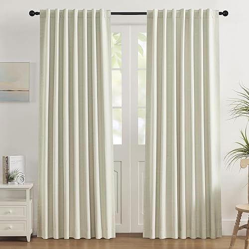 Miniatura 35 de UHITECH - Cortinas opacas de 84 pulgadas de largo, juego de 2 paneles de lino natural, 100% opacas, cortinas negras para dormitorio, sala de estar,