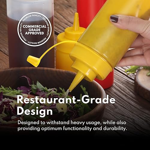 Miniatura 5 de New Star Foodservice 26528 Botellas de plástico para apretar con tapa y escala, boca ancha, 16 onzas, amarillo, paquete de 6