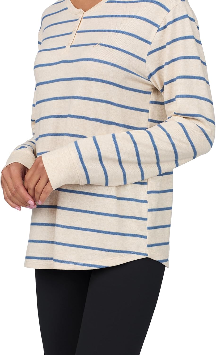 Nautica Womens Henley Pajama Top - Ultra-Soft & Lightweight Long Sleeve Lounge Shirt - Sweater Knit Sleepwear & Loungewear - Image 2